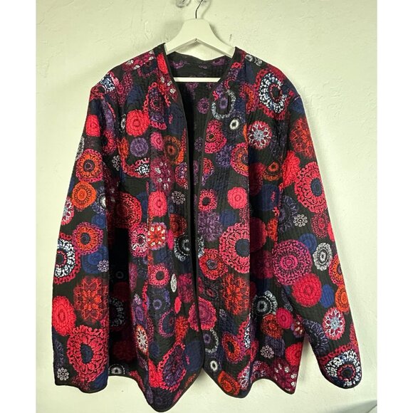 No brand tag Jackets & Blazers - Women's Open Front Reversible Jacket Quilted Long Sleeves Floral Red Purple